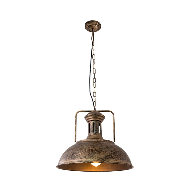 12.5"/16.5" W Metal Bowl Ceiling Lamp Factory Style 1 Bulb Restaurant Hanging Pendant Light in Rust/Bronze