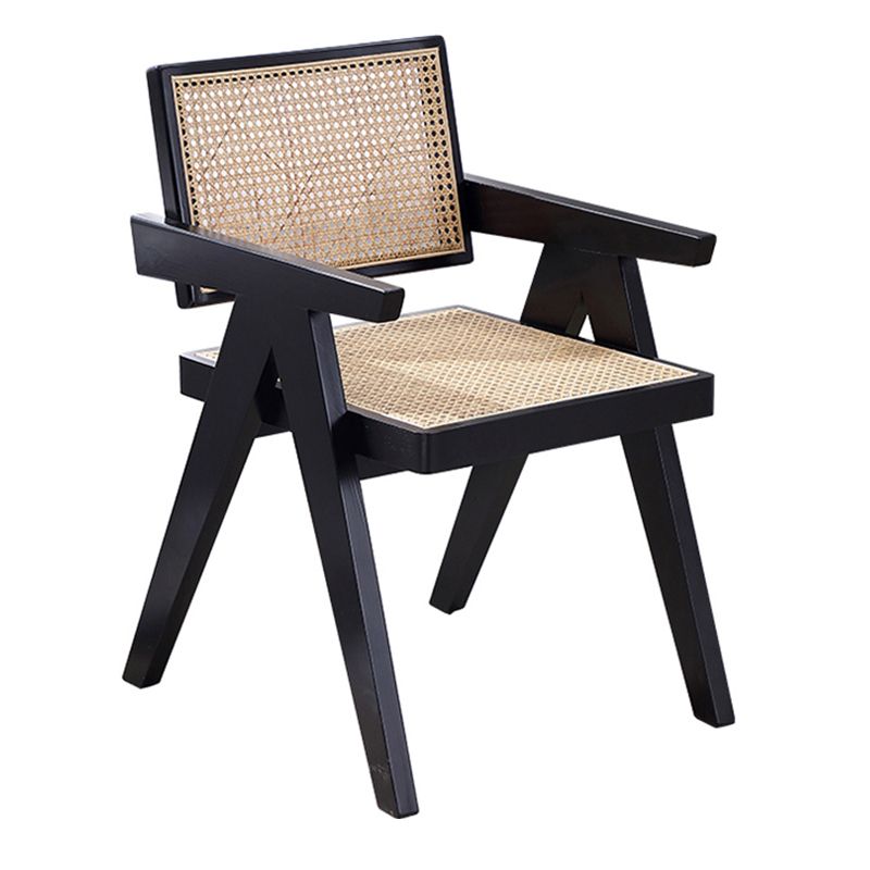 Chaise de salle à manger en bois traditionnelle, chaise de salle à manger à dossier en canne pour café avec accoudoirs