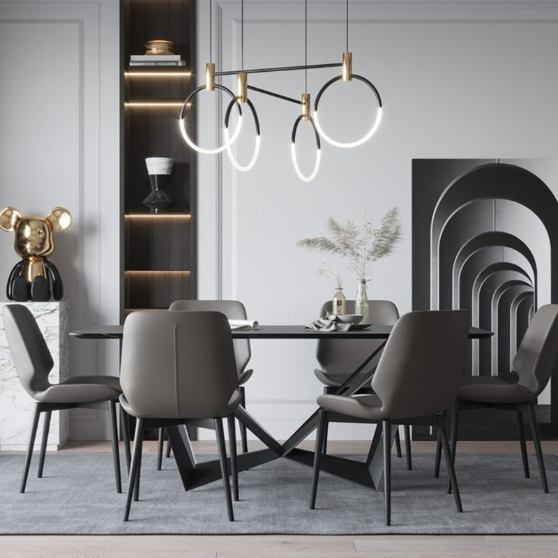 Rectangle Dining Table Set 1/2/7 Pcs Sintered Stone Table with Wingback Chairs