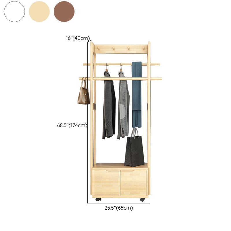 Modern Style Bedroom Wardrobe Movable Wooden Armoire with Drawers