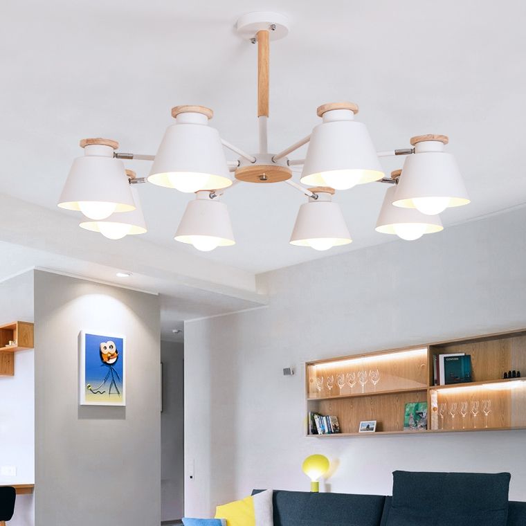 Accesorios de iluminación de lámparas de madera modernos Luz de suspensión de beige múltiple para sala de estar