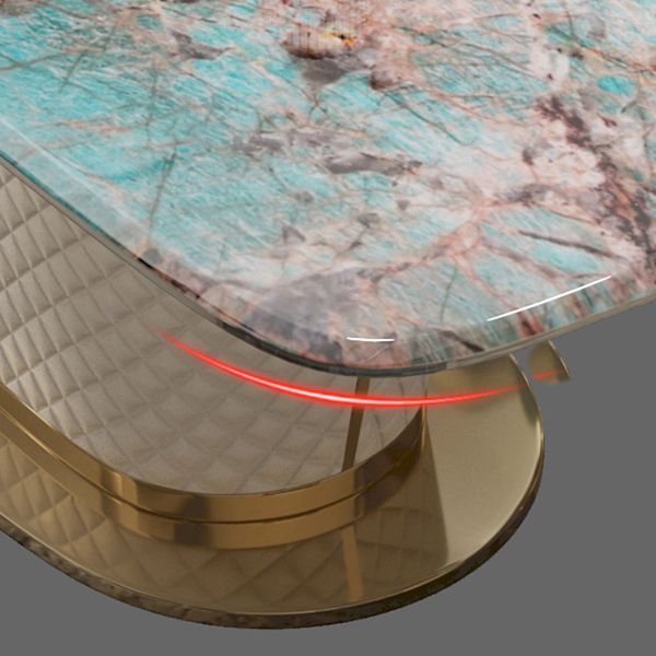 Rectangle Pedestal Dinette Table Traditional Luxury Faux Marble Dinner Room Table