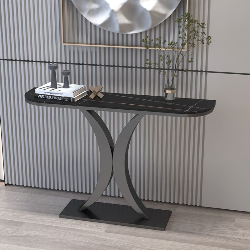 12 inch Wide Glam Accent Table Half Moon Shape Metal Console Table for Hall