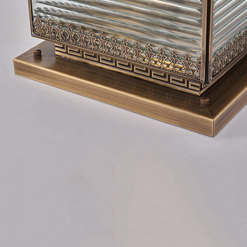 Rectangle Shape Metal Pillar Lamp Modern Style 1 Light Solar Outdoor Light in Brass