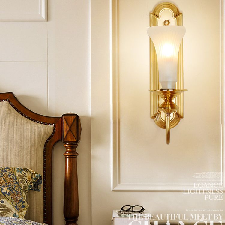 Contemporary Armed Wall Mounted Light Milk Glass Wall Lamp for Bedroom