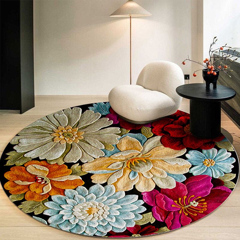 Mehrfarbiger Teppich mit Blumenmuster, moderner runder Teppich, rutschfester Teppich für die Heimdekoration