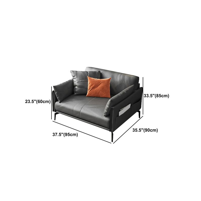 Scandinavian Dark Gray Stain-Resistant Storage Grain Leather Sofa & Chaise