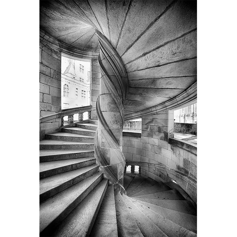 Photography Stone Swirl Stairway Mural for Living Room, Grey, Custom Size Available