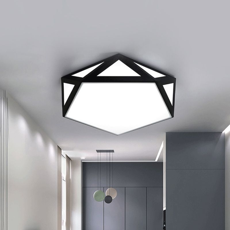 16.5"/20.5" W Foyer LED Flush Ceiling Light Modern Black/White Flush-Mount Light Fixture with Pentagon Acrylic Shade