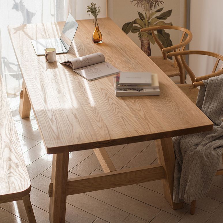 Moderne dennen vaste houten tafel rechthoek eettafel met houten schroefbasisbasis