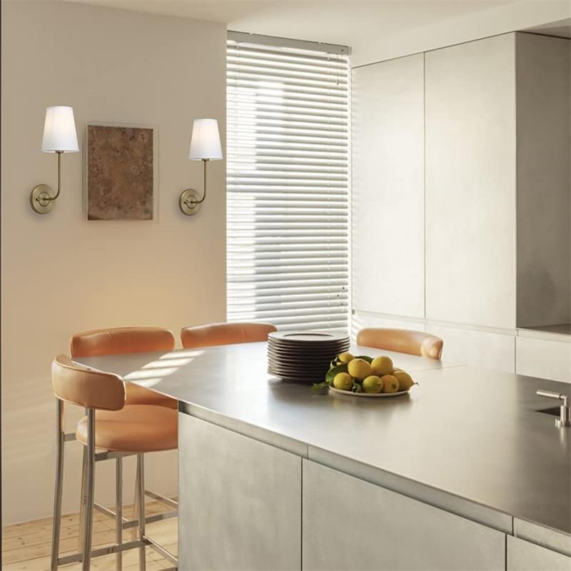 Modern Single Bathroom Vanity Light Black/Brass Metal Bath Bar with Fabric Shade