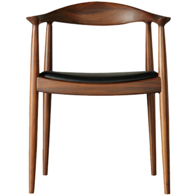 Contemporary Rubberwood Open Arm Chair Natural Leather Dining Chair