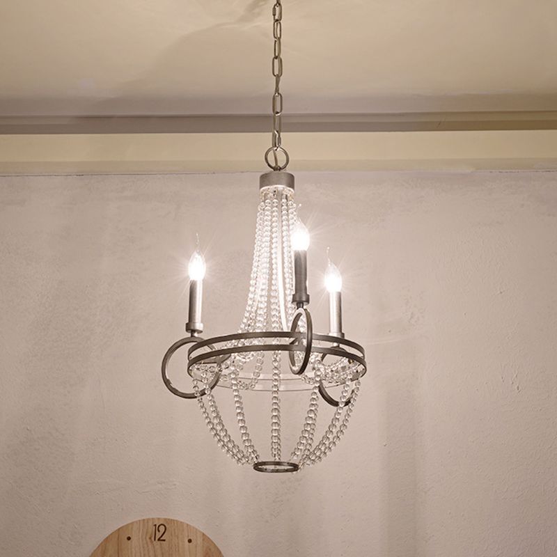 Lampada lampadario a candela cristallina retrò 3 teste in argento luce a sospensione per soggiorno