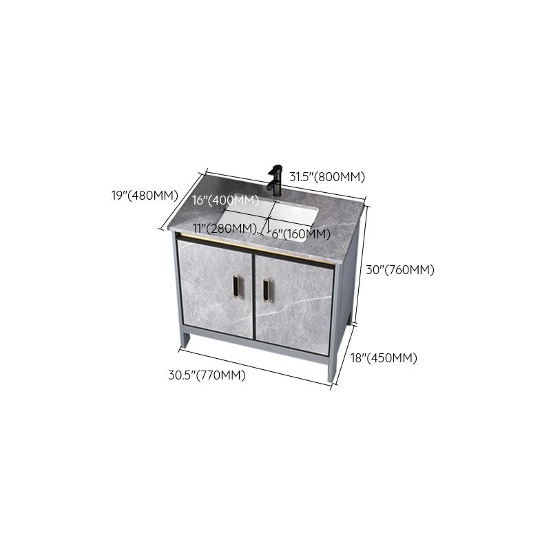 Contemporary Sink Cabinet Freestanding Mirror Cabinet Bathroom Vanity Set in Gray