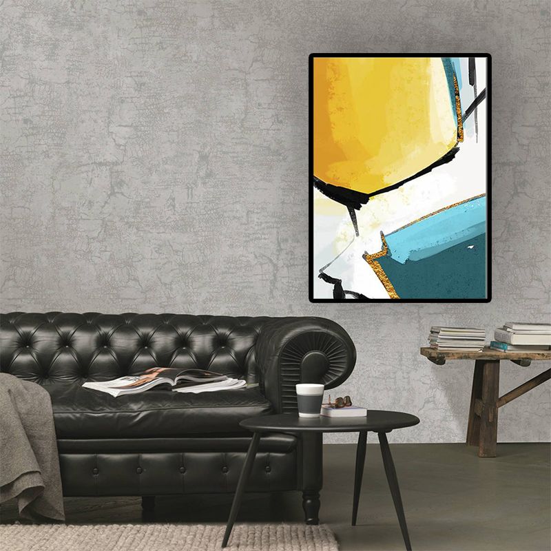 Contemporary Abstract Painting Canvas Yellow Textured Wall Art Decor for Living Room