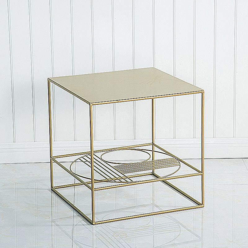 Brass Iron Frame Coffee Table Mid-Century Modern 17.7" W Square Cocktail Table