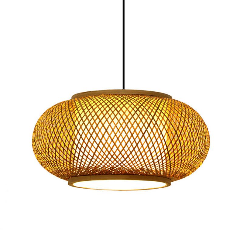 Asian Style Bamboo Woven Chandelier Lantern Shape 1 Light Dining Room Pendant Light