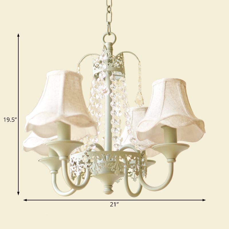 Scalloped Living Room Hanging Light Traditional Fabric 6/8 Lights Green Pendant Light Fixture