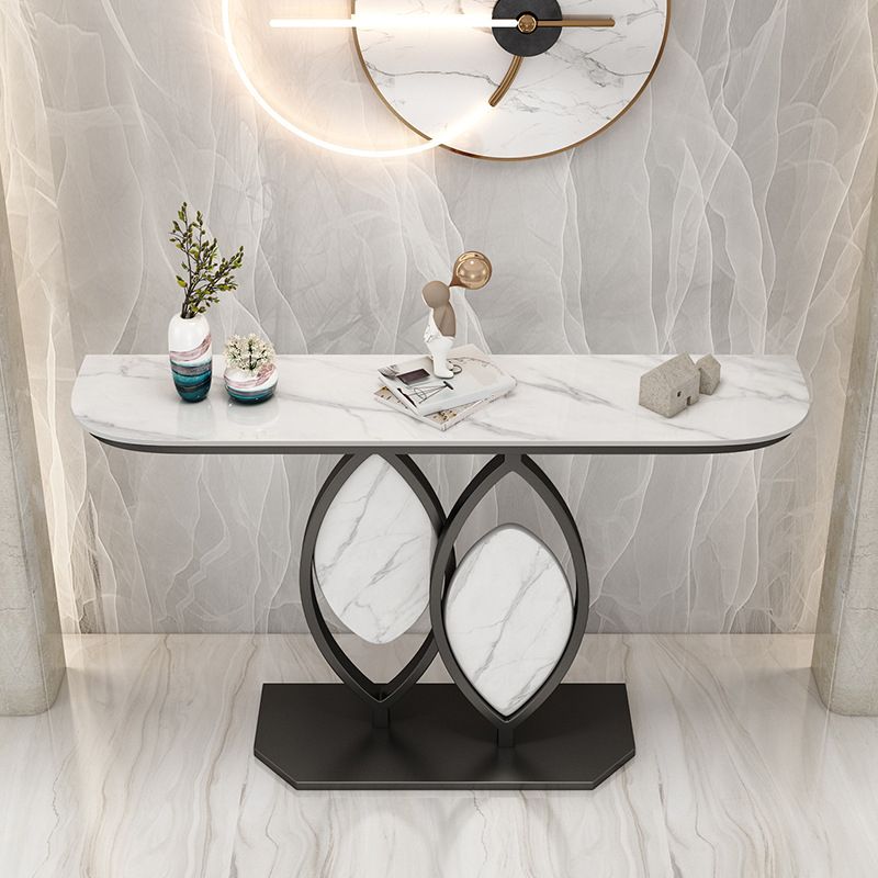 Glam Stone Iron Console Table Half Moon Console Sofa Table for Hall