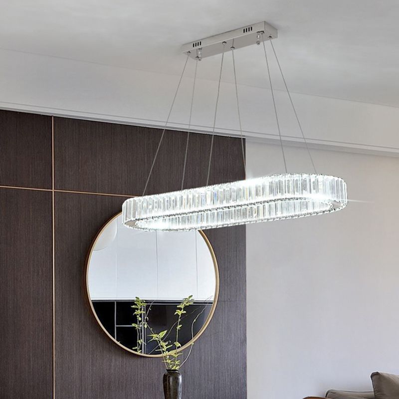 Minimalist Oblong LED Suspension Lamp Optical K9 Crystal Restaurant Hanging Island Light