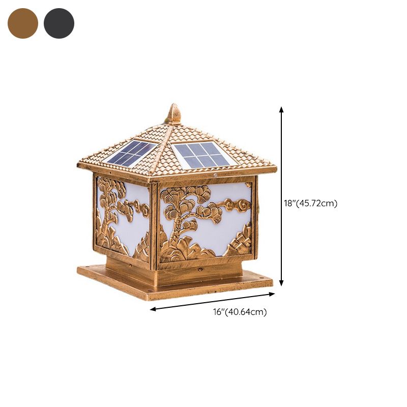 Rectangle Shape Metal Outdoor Lamp Modern Style Single Light Solar Pillar Lights