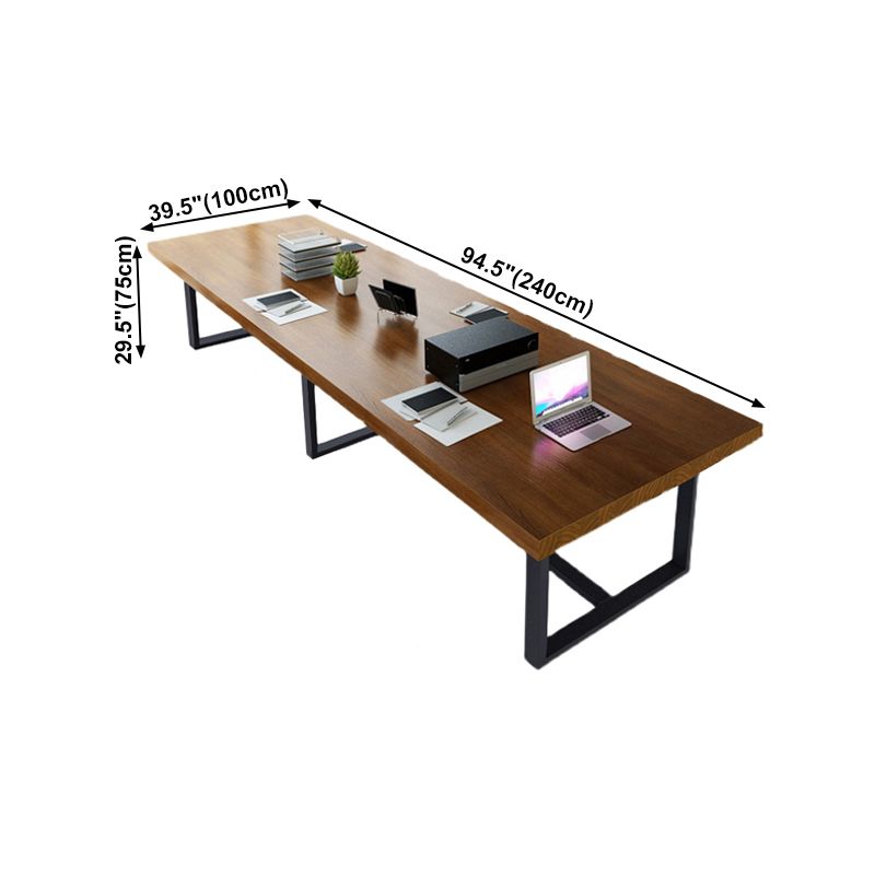 Rechthoekige schroefbasis industriële tafel houten kleur vaste tafel met massief hout