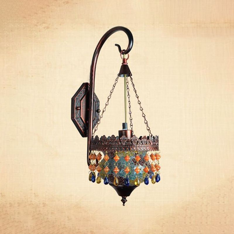 Metal Rust Sconce Light Fixture Urn 1 Light Vintage Wall Mounted Lamp with Crystal Accent for Living Room
