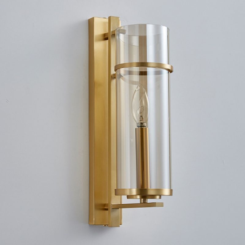 Cylinder Shape Glass Wall Light Modern Style 1 Light Wall Light Sconce