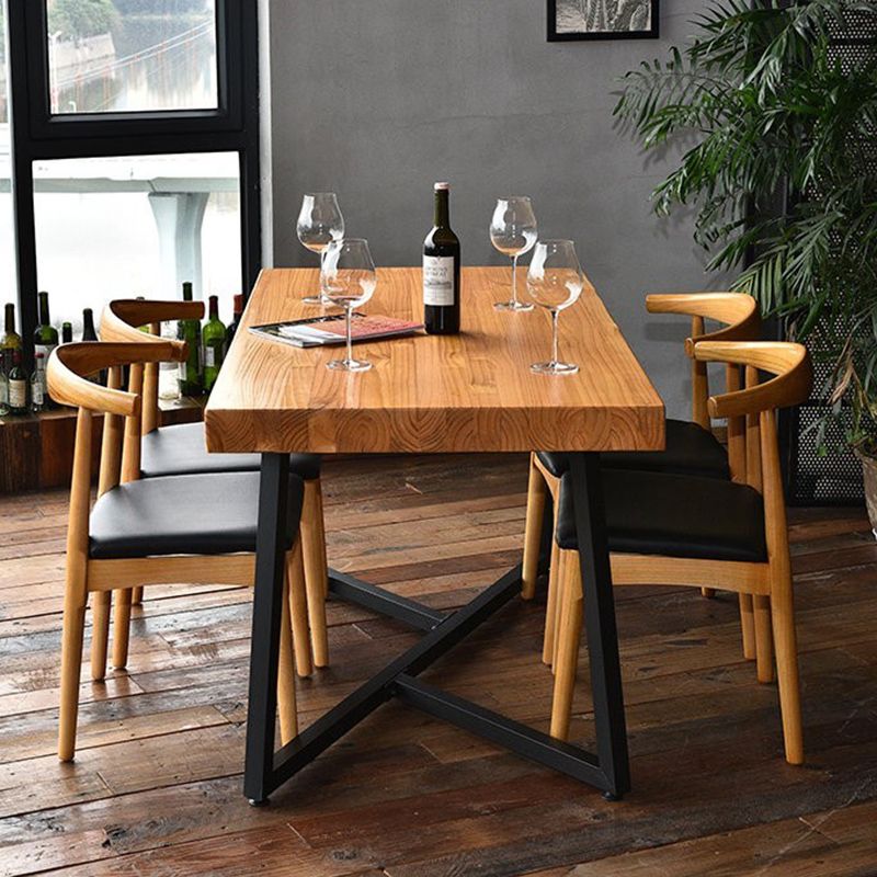 Natural Finish Solid Wood Dining Set 1/2/5 Pcs Industrial Dinette Table Set for Home