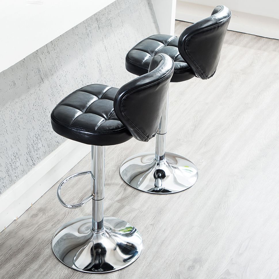 Contemporary Adjustable Bar and Counter Stool Low Back Leather Stool with Pedestal Base