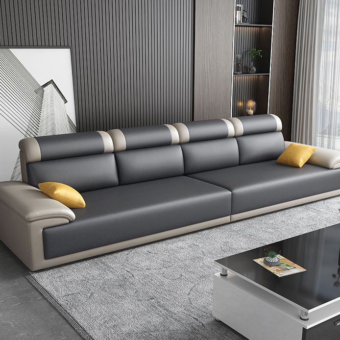 Contemporary Grey Sectional Sofa with Pillow Top Arm in Faux Leather