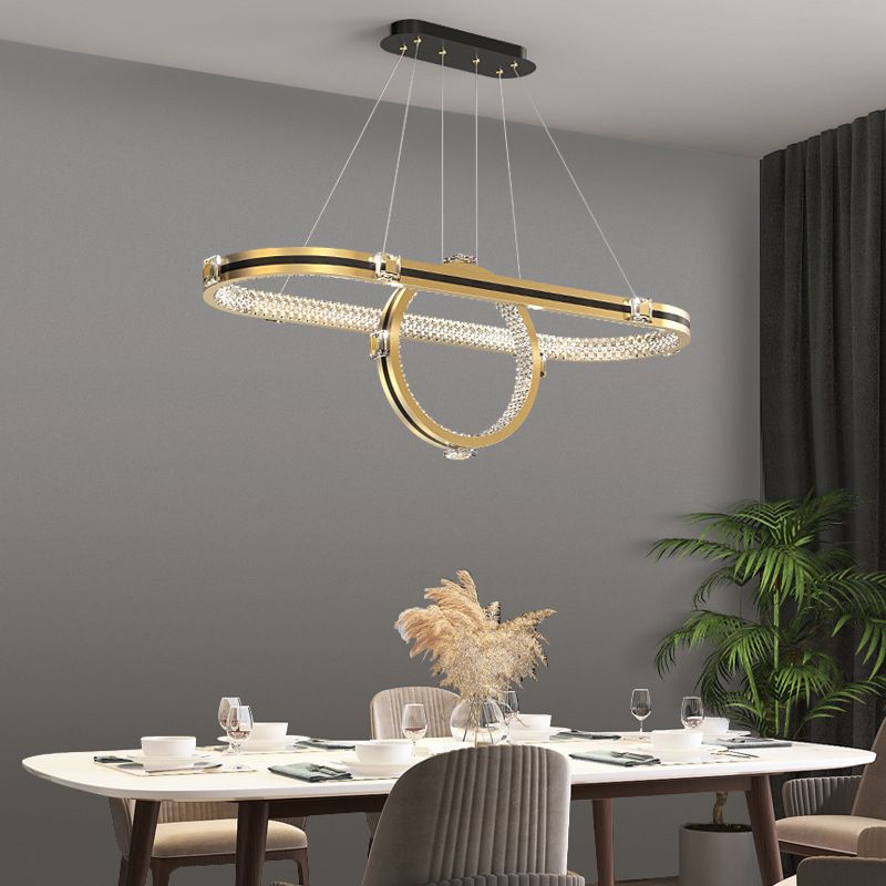 Postmodern Elliptic Hanging Lamp Aluminum Dining Room LED Island Lighting in Gold