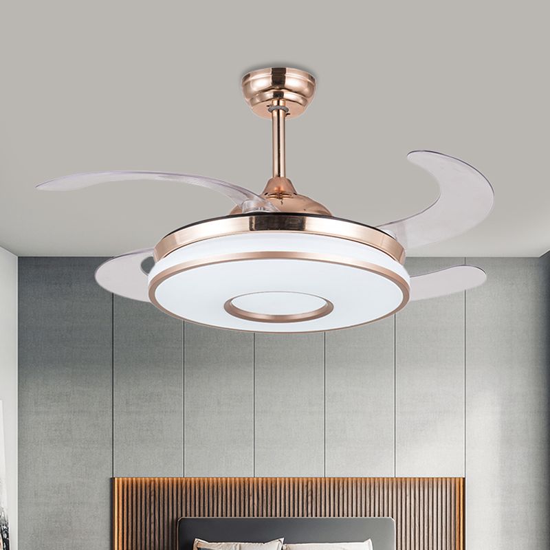 36 "W gouden led hanger ventilator licht eenvoud Acryl ronde semi -spoelmontage verlichting met 4 messen voor slaapkamer, op afstand/muurbediening/afstandsbediening en muurregeling
