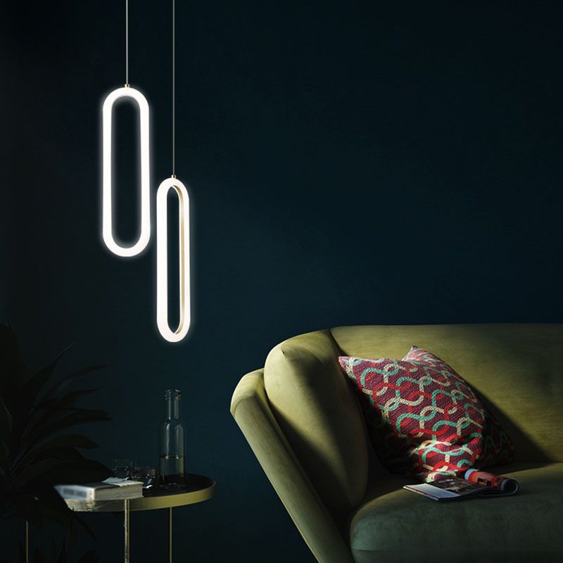 Metal Oblong Pendant Ceiling Light Simplicity Style LED Gold Ceiling Suspension Lamp