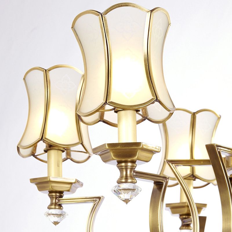 Bianco 6 lampadine a ciondolo lampadario colonialista in vetro glassato largo soffitto bagliore per soggiorno per soggiorno