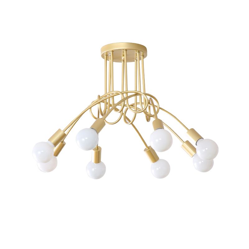 Exposed Bulb Radial Semi Flush Mount in Industrial Creative Style Wrought Iron Ceiling Light