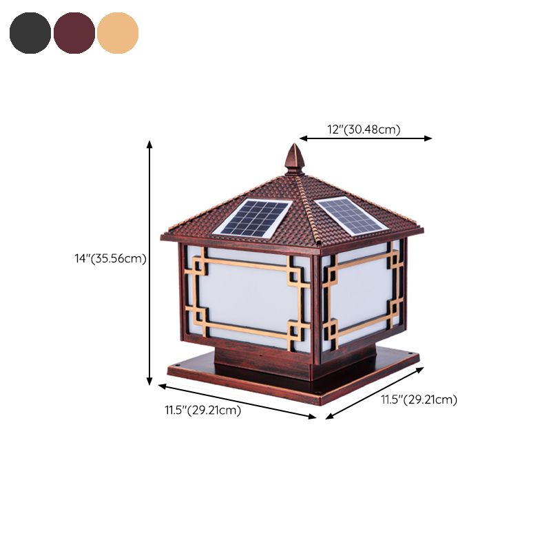 Square Shape Solar Pillar Lamp Contemporary Metal Outdoor Waterproof Light