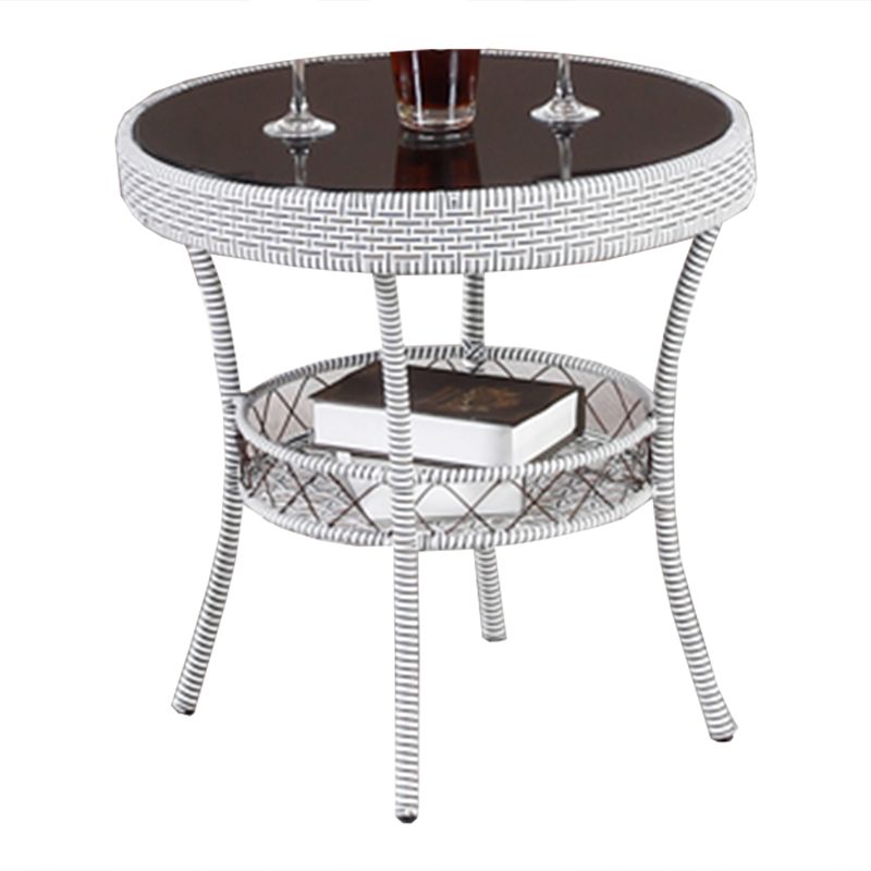 Rattan Dining Table Set Glass Top Round Shape Table for Courtyard