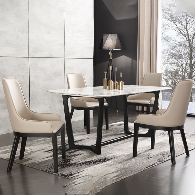 Modern Style Faux Leather Chairs Arm Side Chairs with Wooden Legs for Home Use