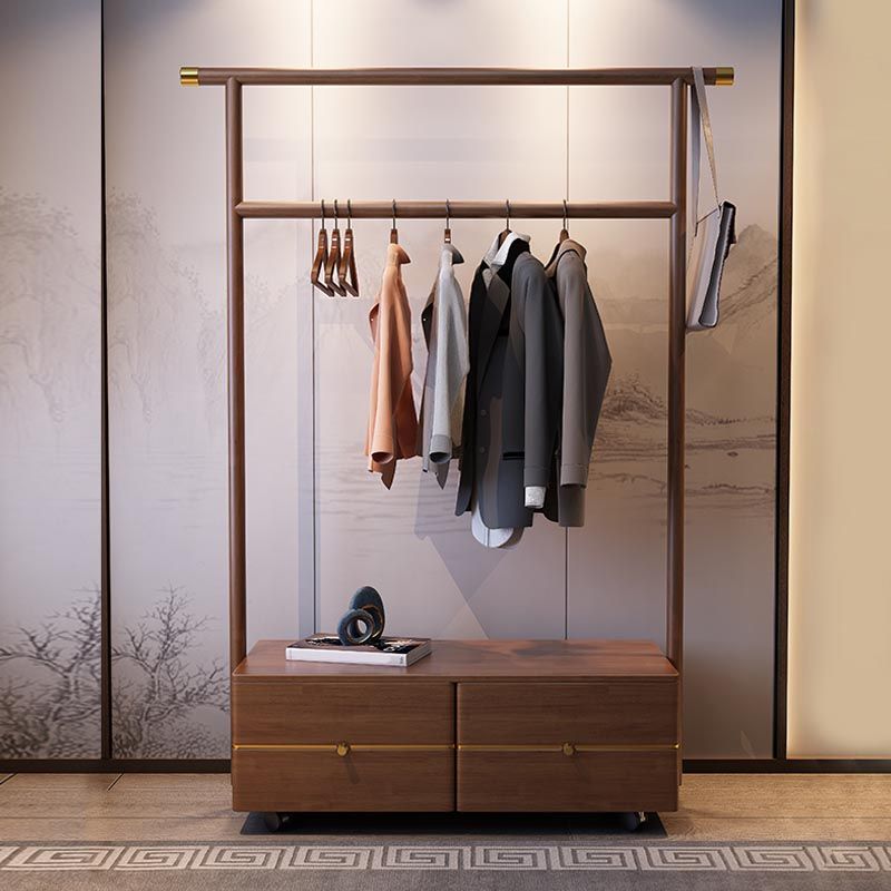 Contemporary Movable Wardrobe Wooden Bedroom Armoire with Drawers