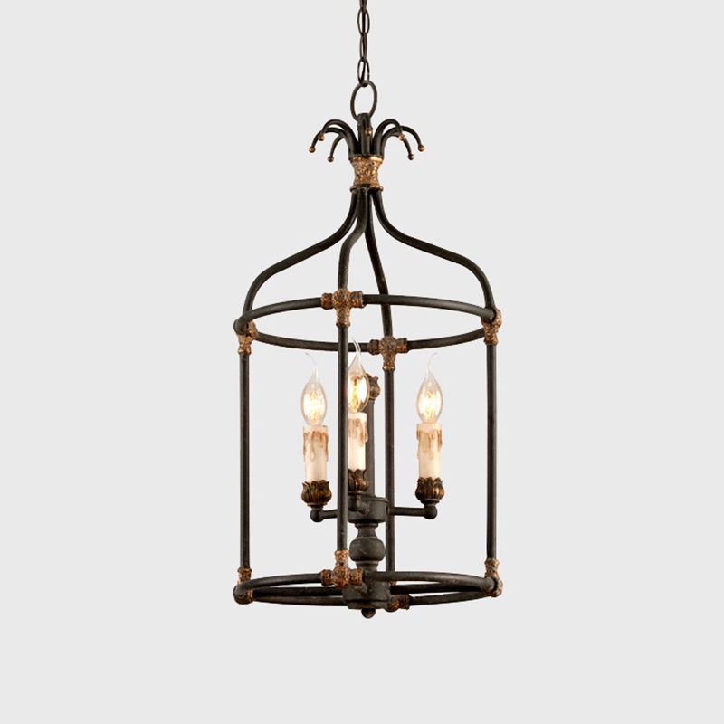 Birdcage Living Room Chandelier Lighting Rustic Metallic 3 Bulb Black and Gold Pendant lampe