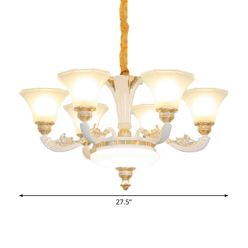Traditionele ochtendglorie kroonluchter 6/8/12 lichten opaal matglas hanger lamp in het wit