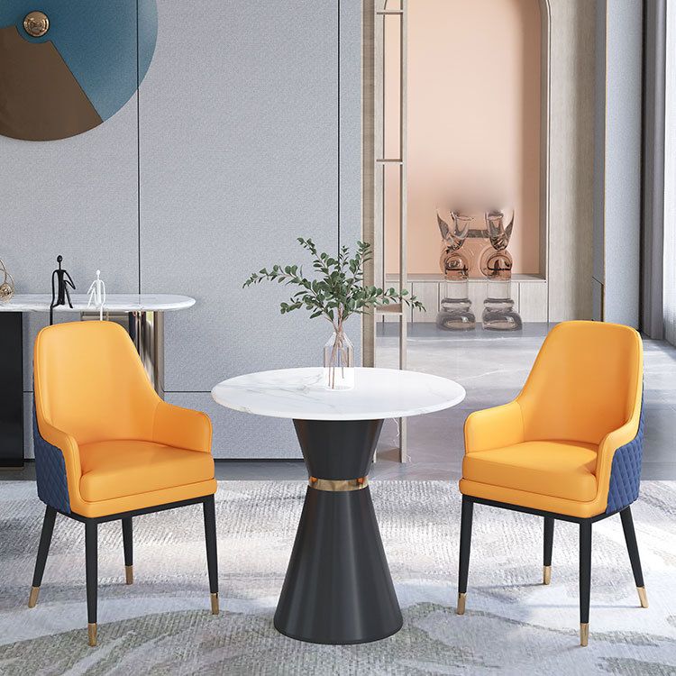 Contemporary Faux Marble Dining Table Set Round 1/2/3/4/5 Pieces Dining Set for Home Use