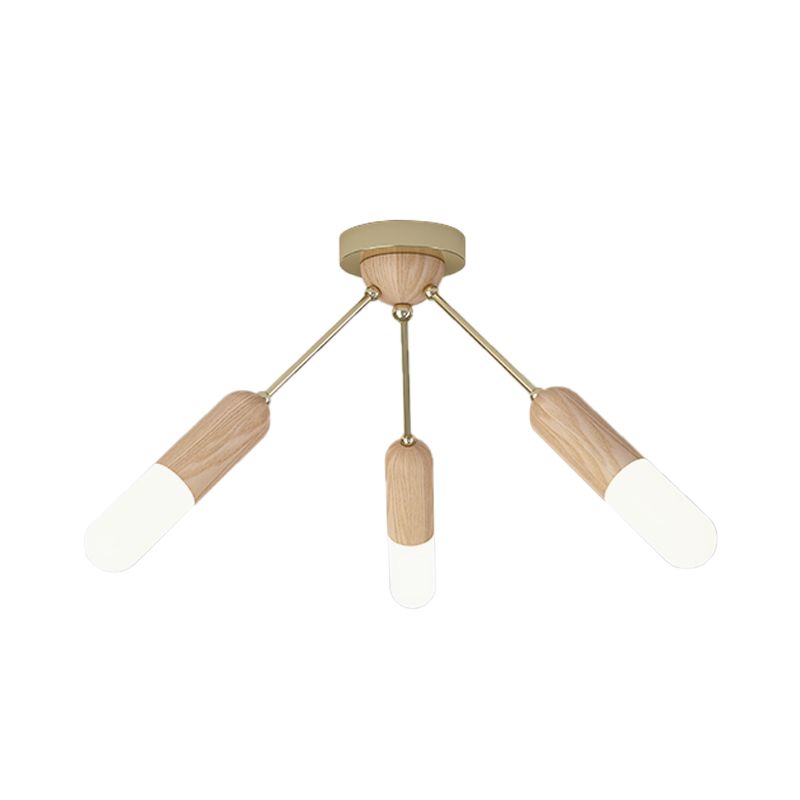 Capsule Wood LED Flush Mount Fixture Modernist 3 Lights Beige Semi-Flush Ceiling Light