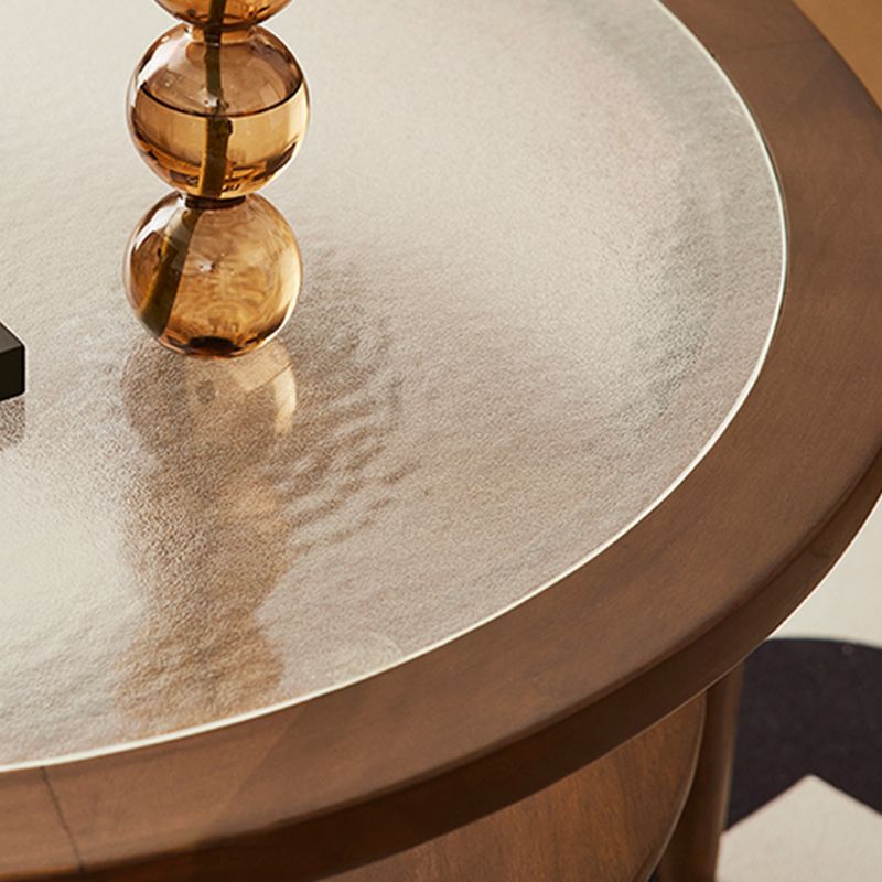 Modern Glass Top Coffee Table Solid Wood Brown Table with Storage