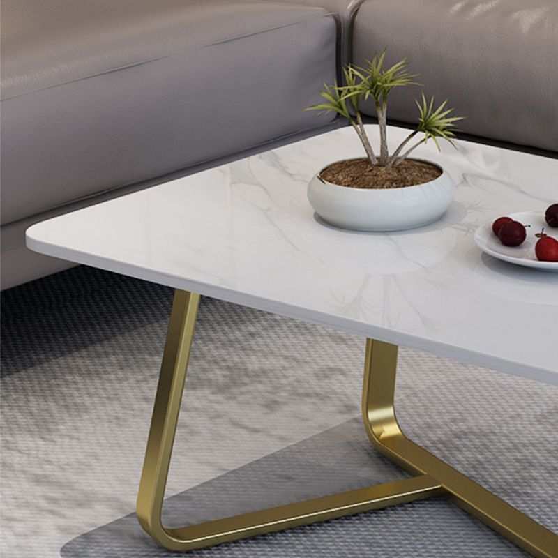 Cross Legs Stone Top Cocktail Table,Glam Stoen Rectangular Coffee Table