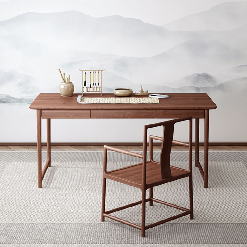 Industrial Ash Wood Dining Table Brown Rectangle Table with Double Pedestal