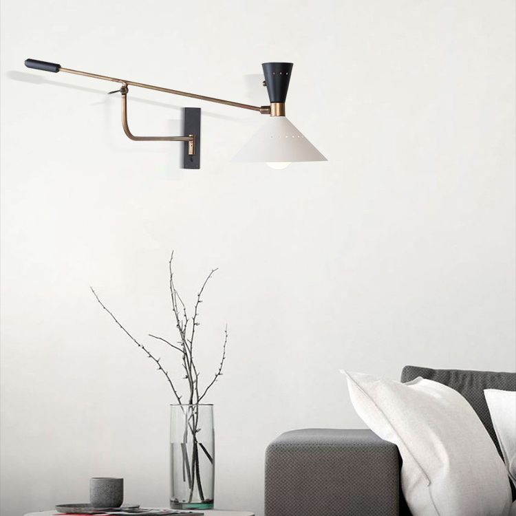 Lampada montata a parete in stile nordico illuminazione con sconde con muro conico bianco con tonalità metallica