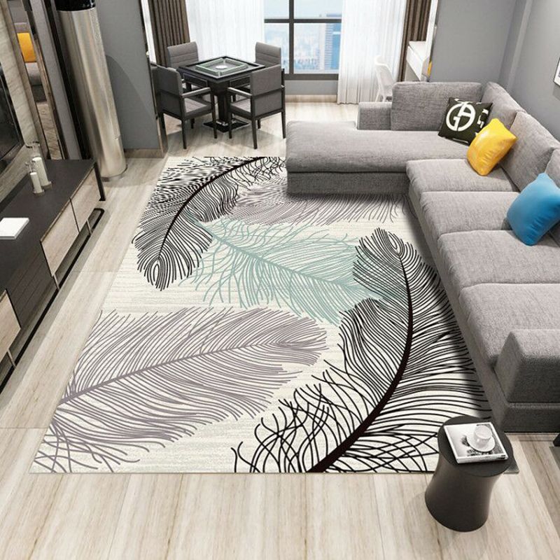 Trendy Individuality Adult Rug Comfort Feather Pattern Carpet Polyester Washable Area Rug for Living Room