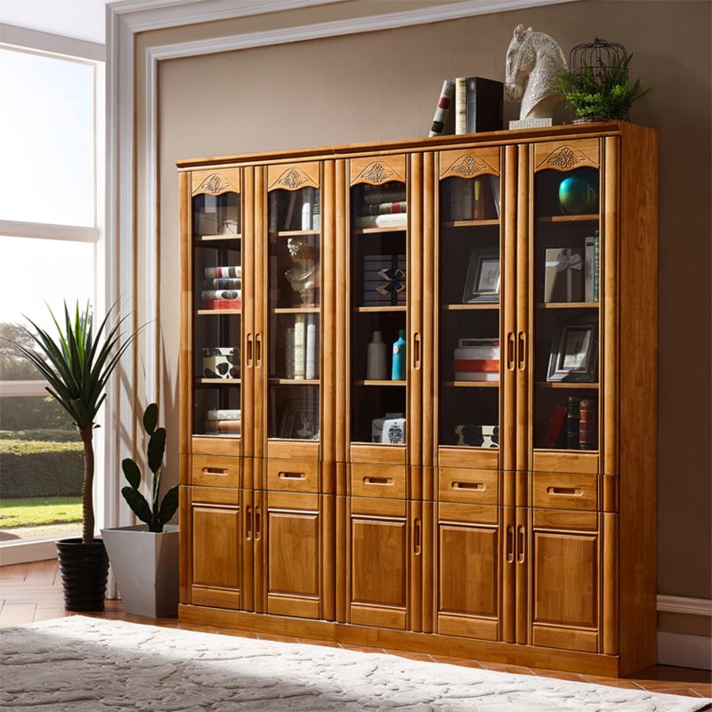 79"H Modern Style Bookcase Solid Wood Closed Back Bookshelf with Door for Home Office